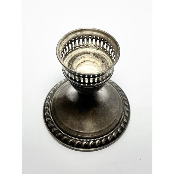 1940s Vintage 925 Silver Weighted Candlestick Holder & Etched Grape Glass Globe - Picture 8 of 10